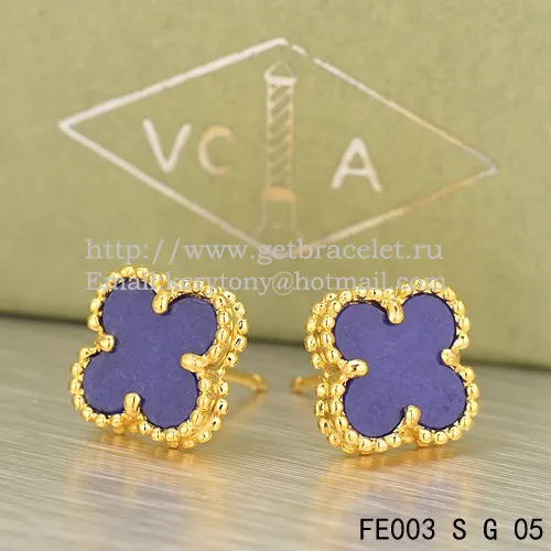 Van Cleef & Arpels Sweet Alhambra Earrings Yellow Gold With Lapis Stone Mother Of Pearl