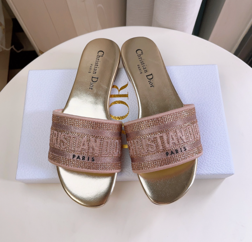 Dior DWAY Slide Slipper Sandals  With Diamonds (Replica)
