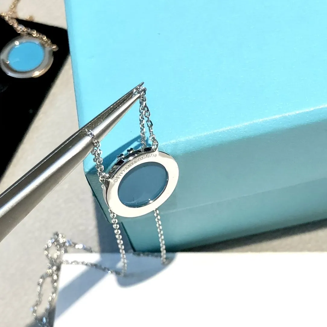 Top Tiffany T Silver Diamonds Turquoise Circle Pendant Couple Style Necklace HK