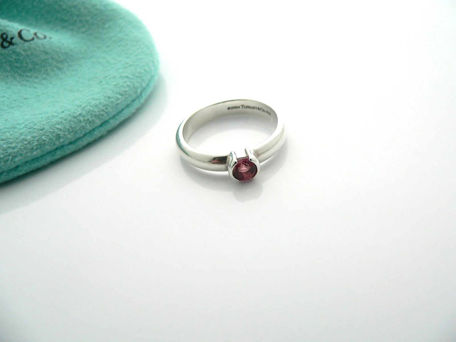 Tiffany & Co Silver Pink Tourmaline Ring Band Sz 4.75 Gemstone Stacking Gift