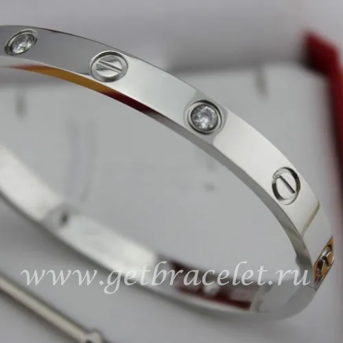 Replica Cartier White Gold Men and Women Love Bracelet 4 Diamonds B6035816 (New Version - Prevent Screws Fall Out)