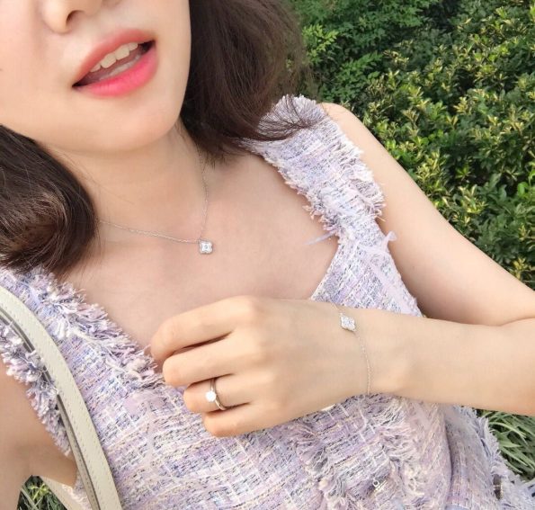 Mini White Gold& Gold Clover Necklace, Van Cleef Dupe