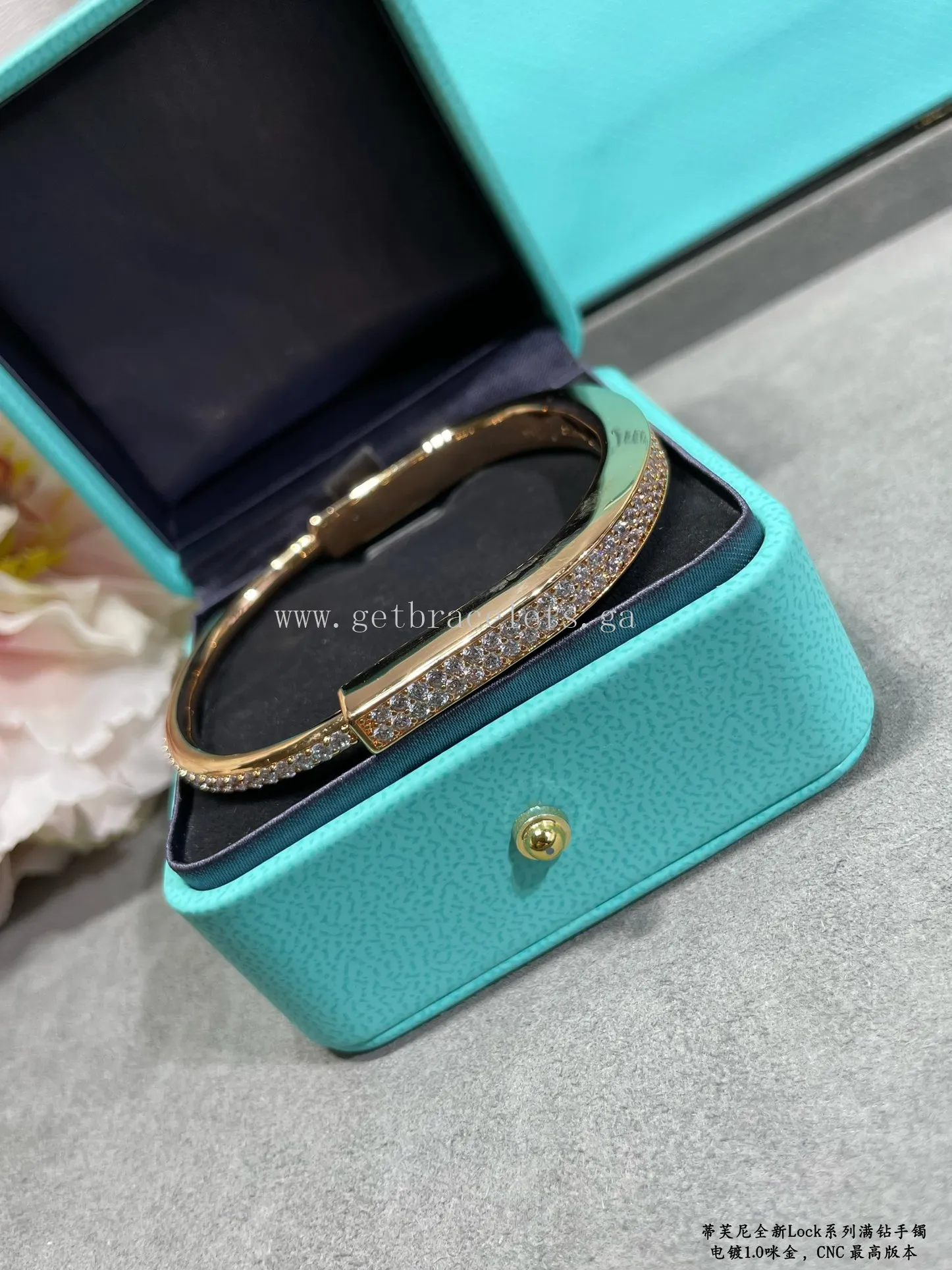 Tiffany Lock Bangle in White Gold/Rose Gold/Yellow Gold with Pave Diamond