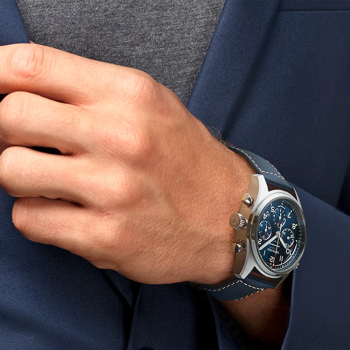 Spirit 42MM Automatic Chronograph Blue Dial Leather Strap Watch L38204930