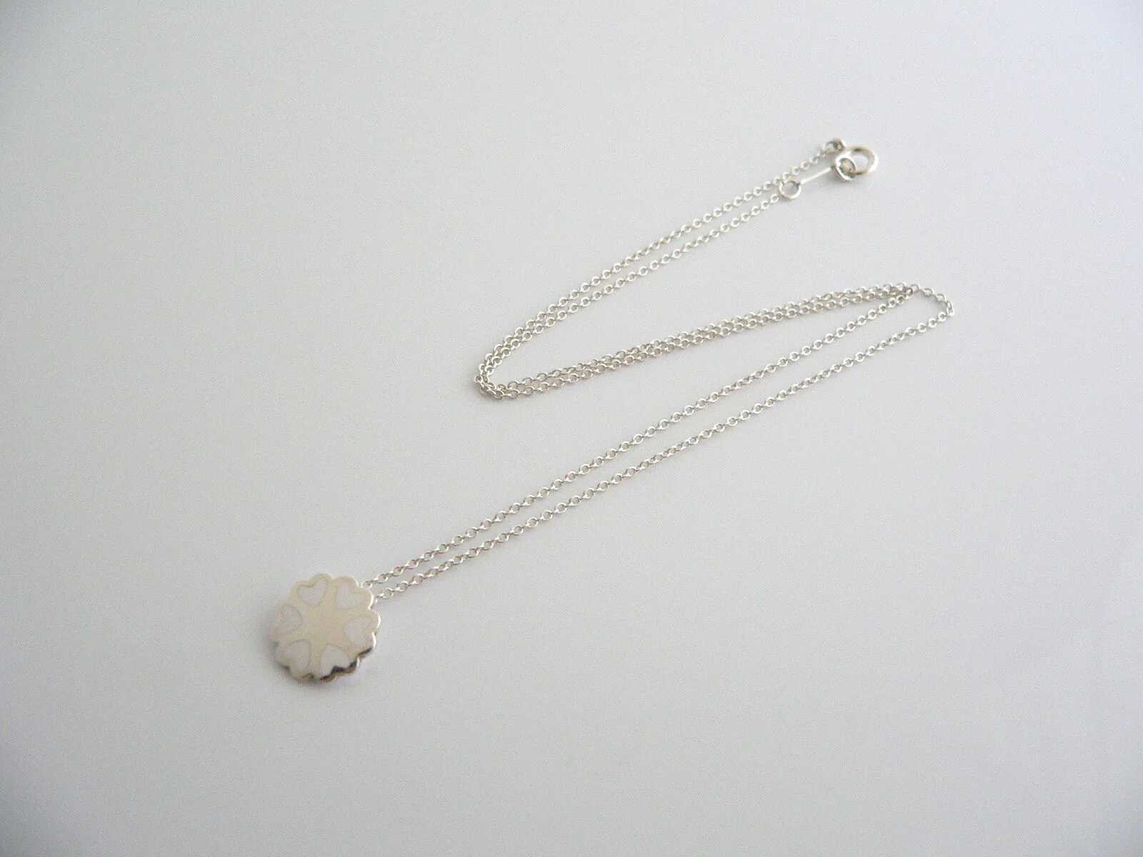 Tiffany & Co Silver White Enamel Crown of Hearts Necklace Pendant Gift Love Art