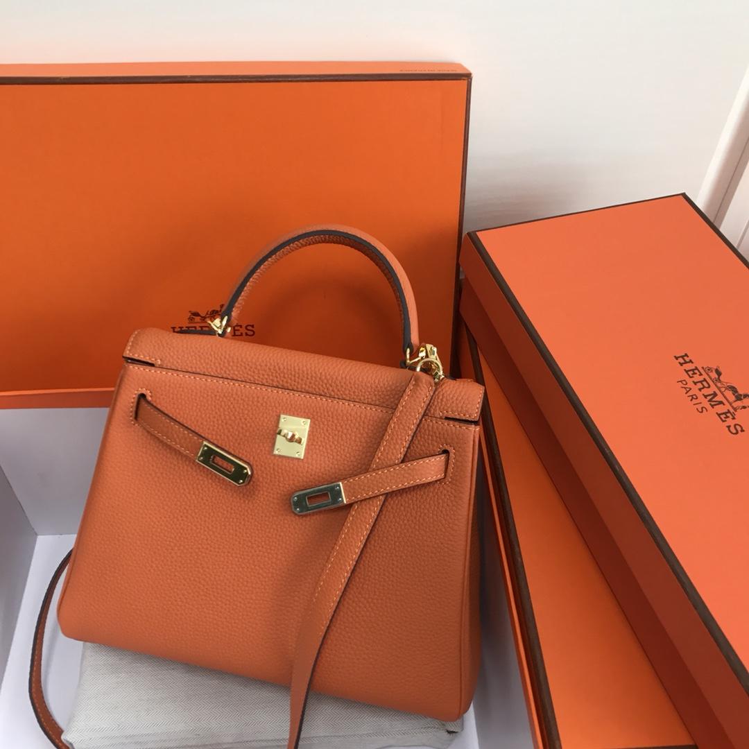 Original Copy Hermes 25cm Kelly Bag Togo Leather Handbag Orange