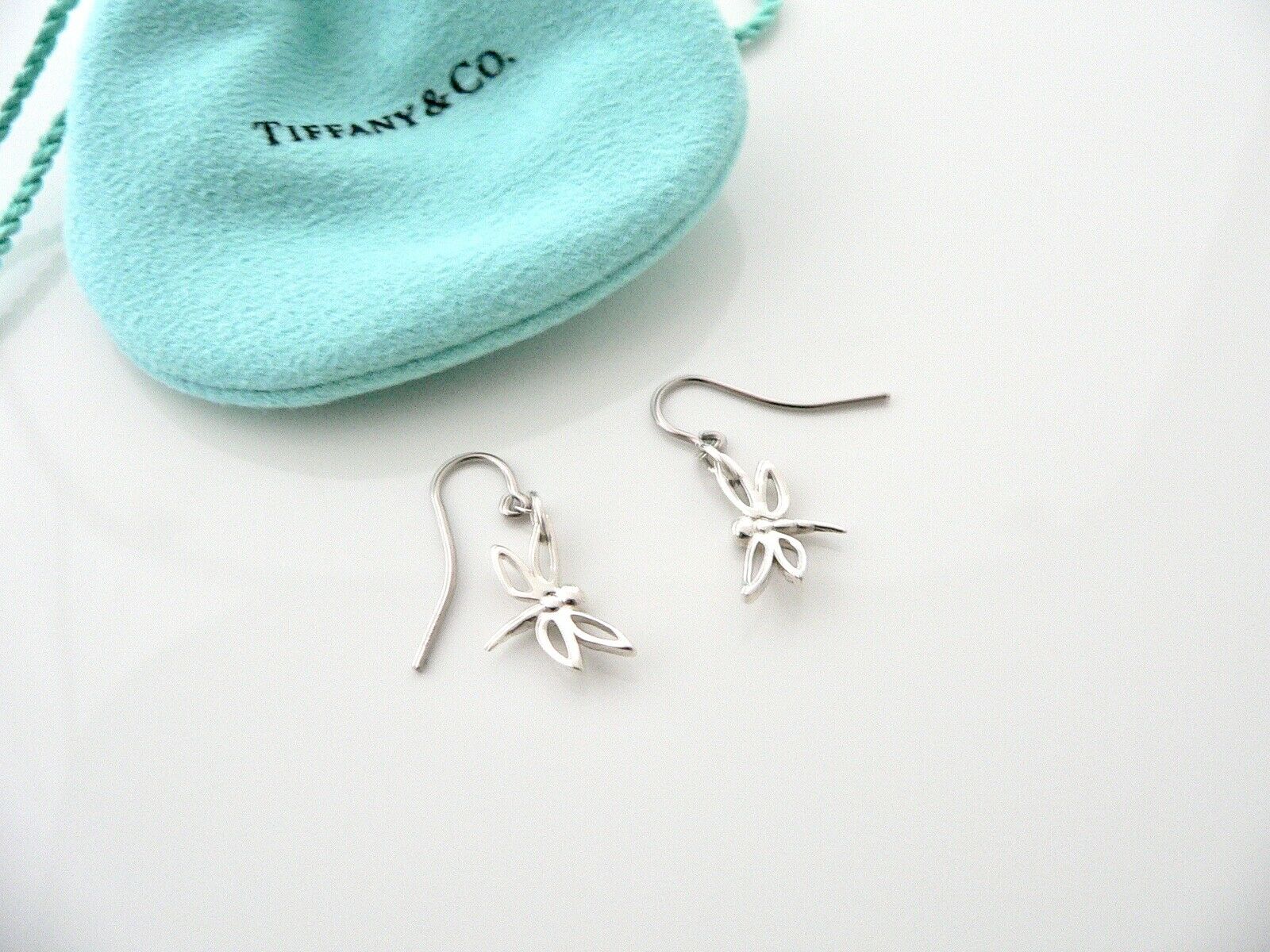 Tiffany & Co Silver Dragonfly Dangling Dangle Earrings Nature Lover Gift Pouch