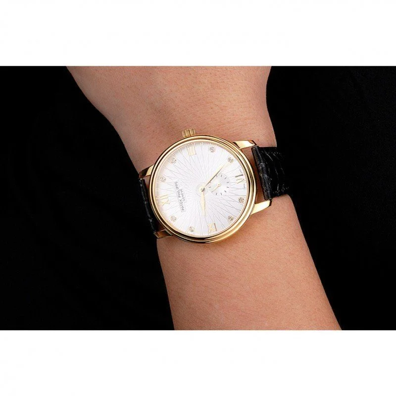 Calatrava White Embossed Dial White 41 mm, Yellow Gold Plated