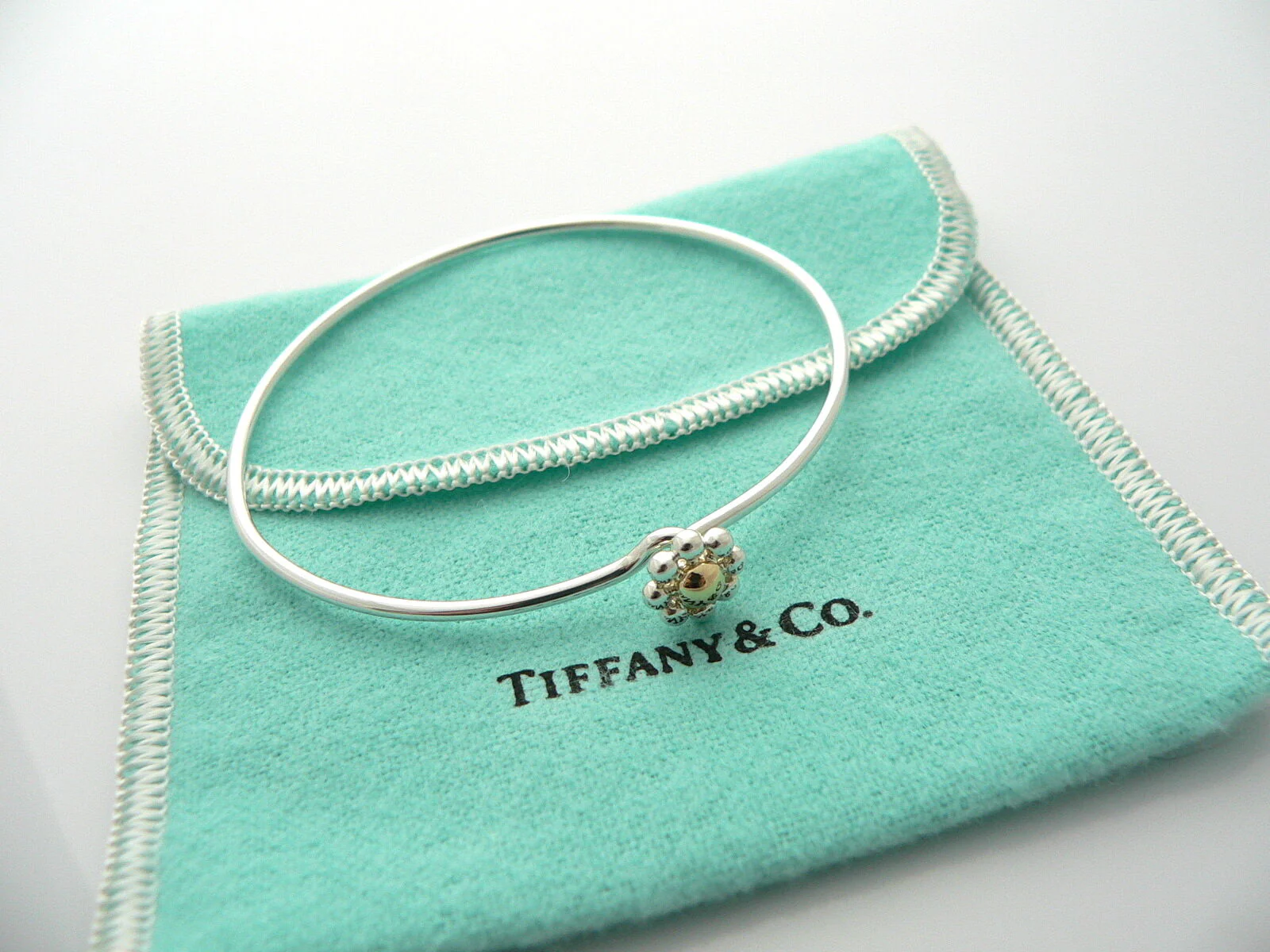 Tiffany & Co Silver 18K Gold Picasso Jolie Flower Bead Bracelet Bangle Gift Love