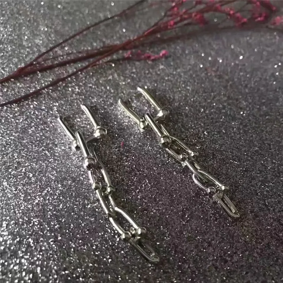 Tiffany Hardwear Interlocking Link Earrings Sterling Silver Couple Style Jewelry USA38087932/38087975