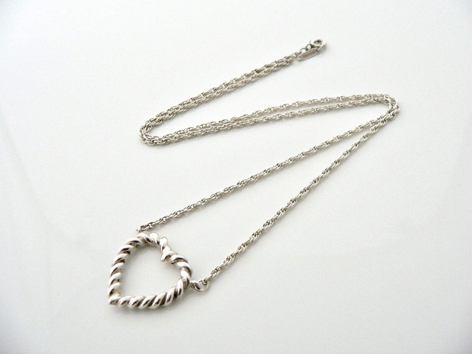 Tiffany & Co Silver Heart Rope Necklace Pendant Charm Twisted 18 Inch Love Gift