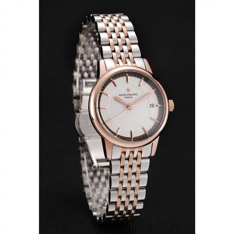 Calatrava Dial White 28 mm, Rose Gold