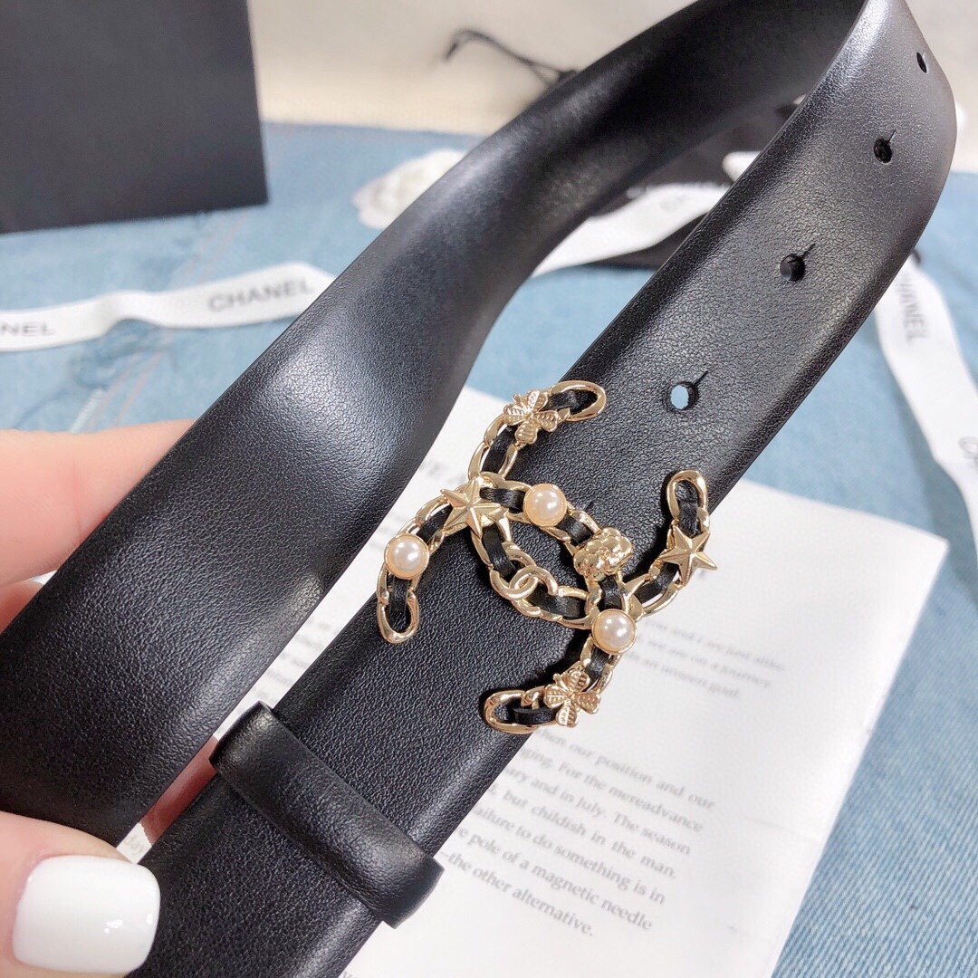 Chanel Belt With Double C Buckle Black Gold Toned Hardware Women Belt 30MM
