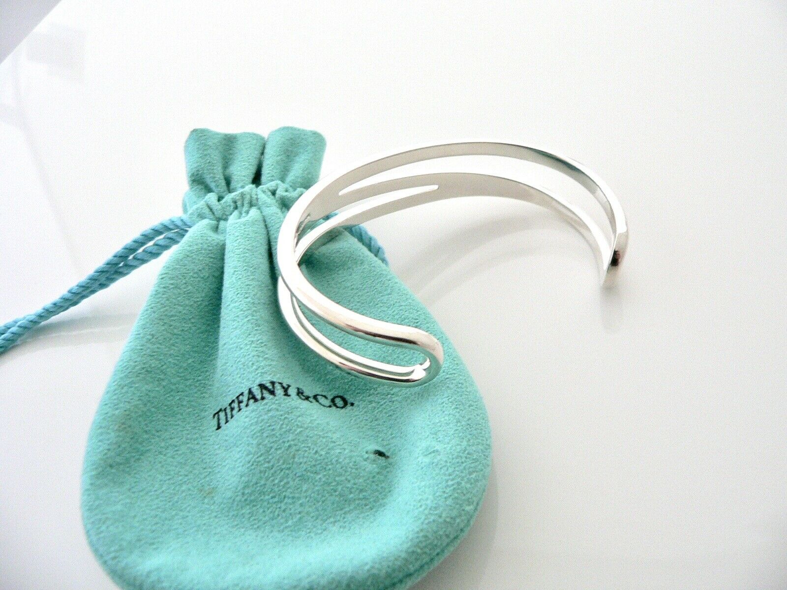 Tiffany & Co Silver Double Diagonal Open Cuff Bracelet Bangle Pouch Love Large