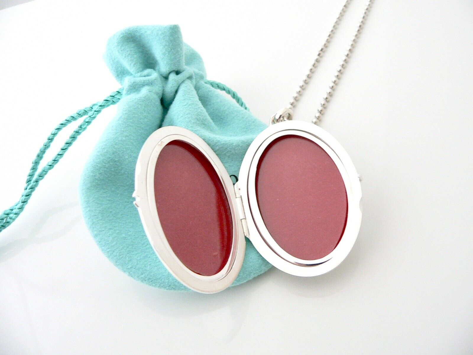 Tiffany & Co Silver Large Oval Locket Necklace Pendant 28 In Chain XL Gift Love