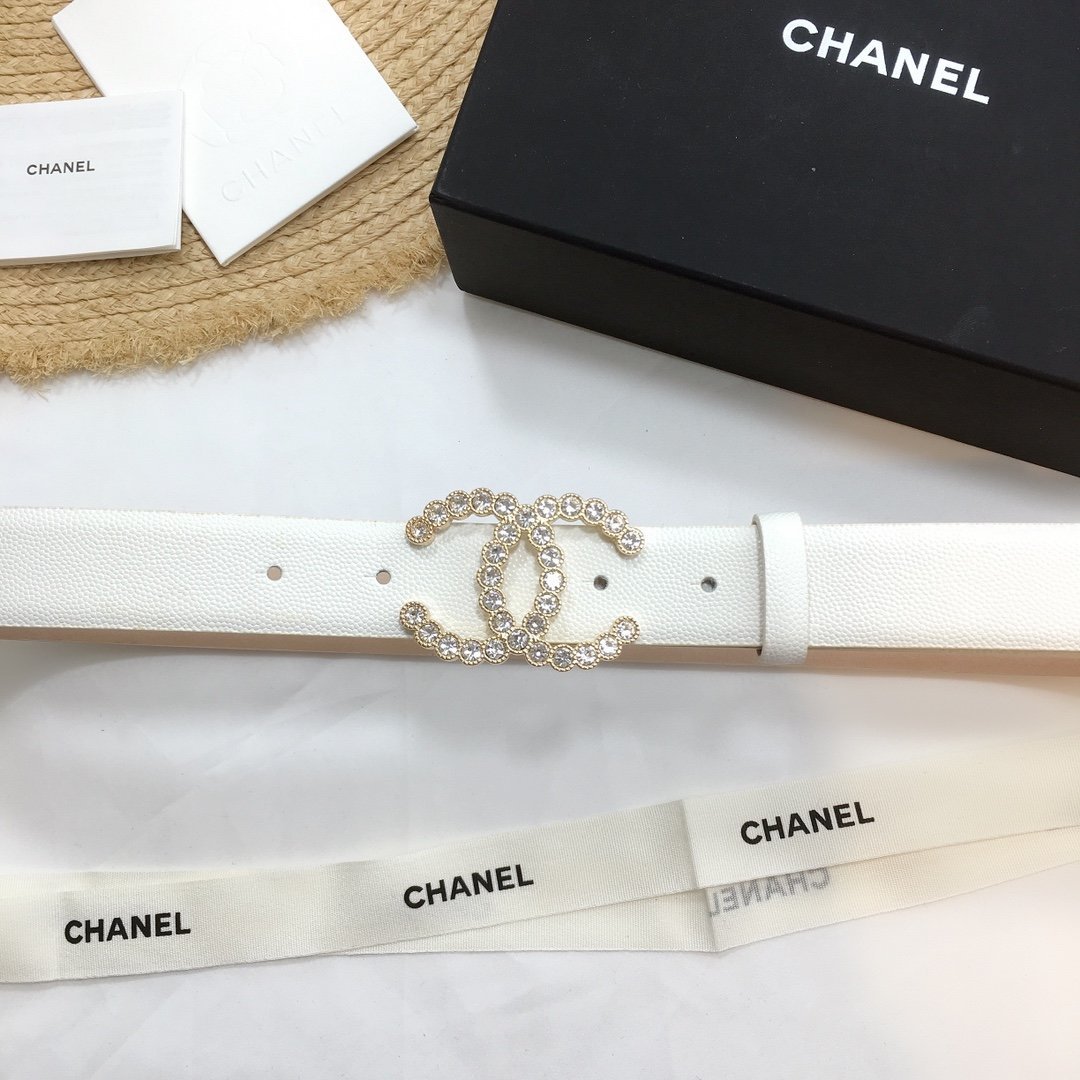 Chanel Belt With Beaded Buckle White With Gold Toned Hardware Women Belt 30MM