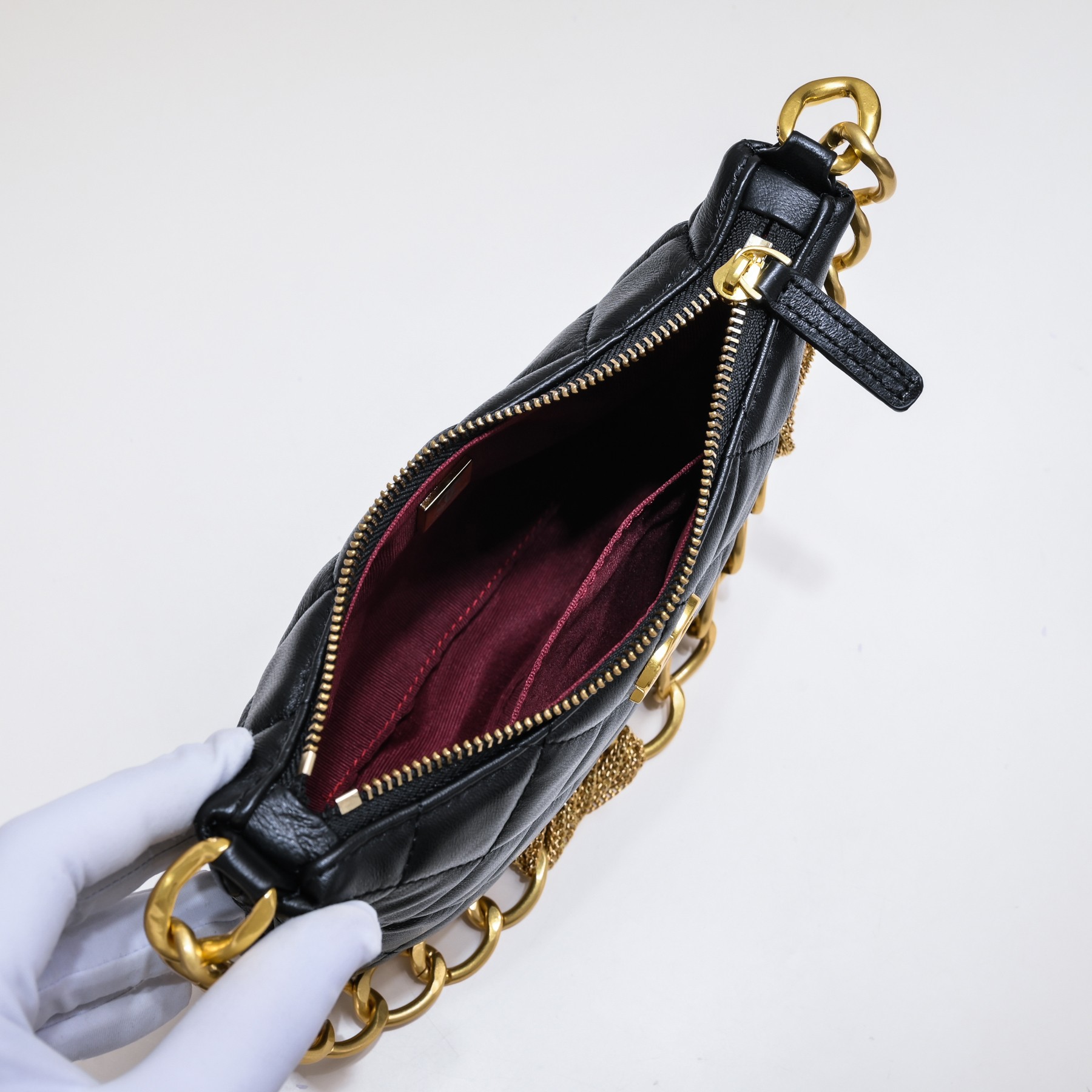 Chanel 23A Fringed Gold Chain Hobo Underarm Shoulder Bag Handbag