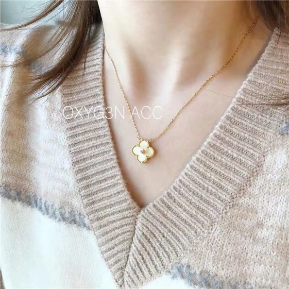 Van Cleef & Arpels Gold Mother-of-Pearl, Four-Leaf Clover Necklace