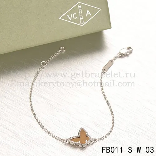 Van Cleef & Arpels Sweet Alhambra Butterfly Bracelet White Gold With Tiger's Eye Mother Of Pearl