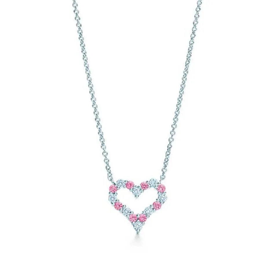 Tiffany Heart Pendant Replica Chain Necklace Pink Sapphires Diamonds For Ladies 23003759