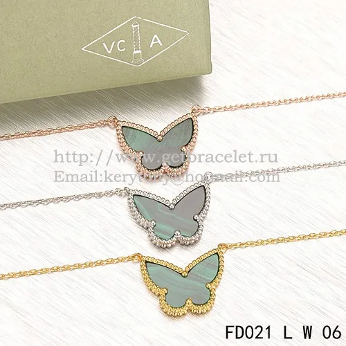Van Cleef Arpels Lucky Alhambra Butterfly Pendant White Gold With Malachite Mother Of Pearl