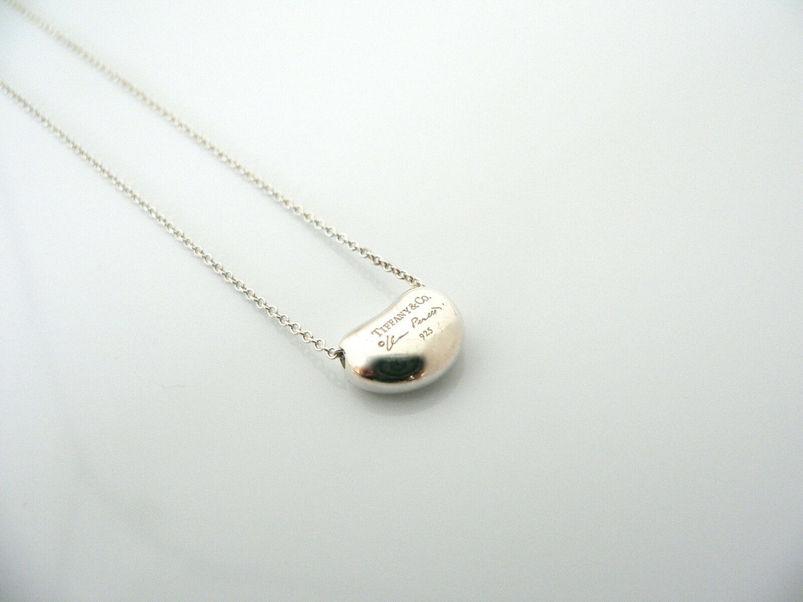 Tiffany & Co Silver Peretti Small Bean Necklace Pendant Charm Chain Gift Love