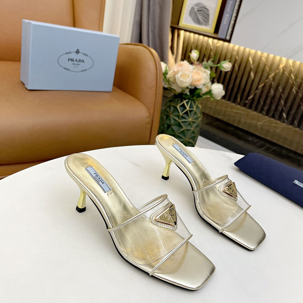 Prada Leather Heel Sandals Slide Sandal (Replica)