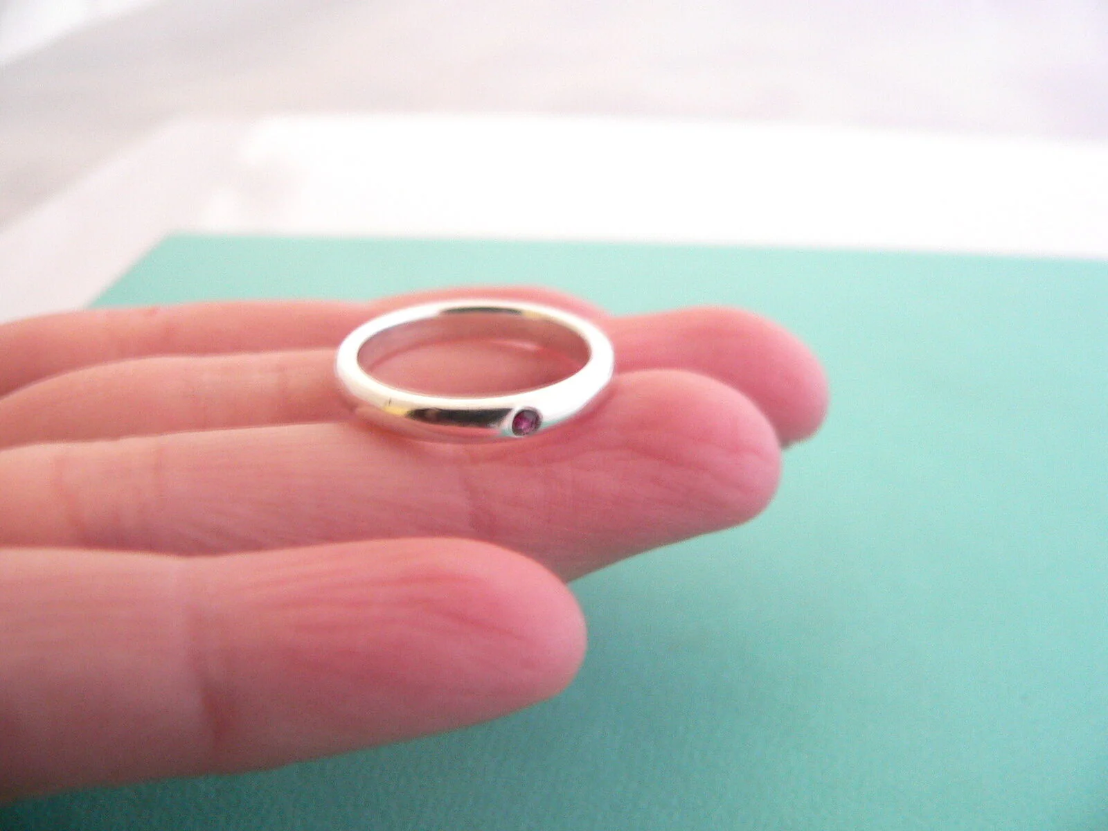 Tiffany & Co Silver Peretti Ruby Ring Stacking Gemstone Band Sz 5 Gift Love