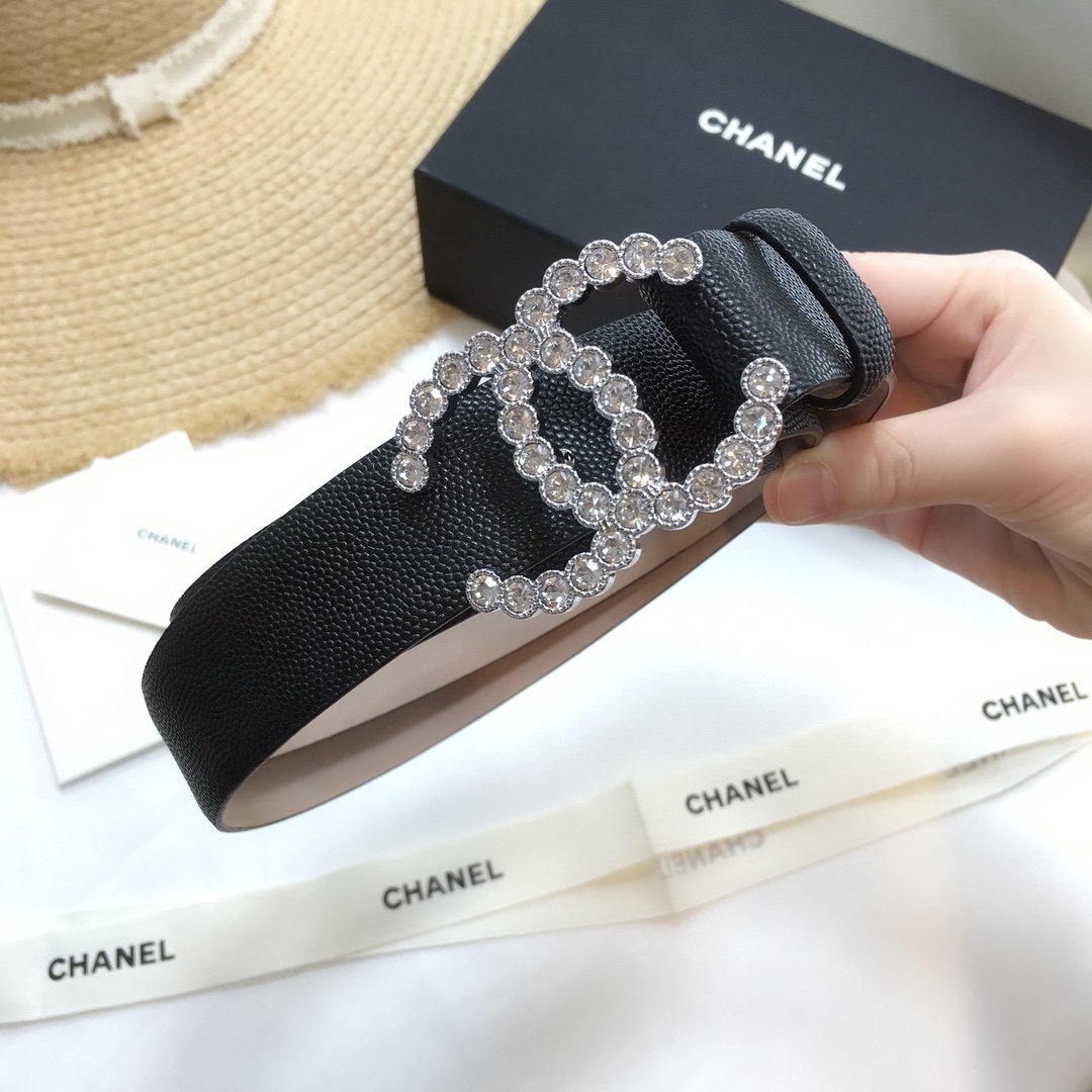 Chanel Belt With Beaded Buckle Black With Silver Hardware Women Belt 30MM