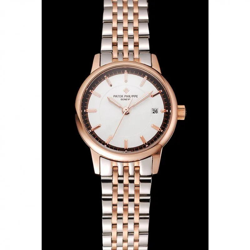 Calatrava Dial White 28 mm, Rose Gold