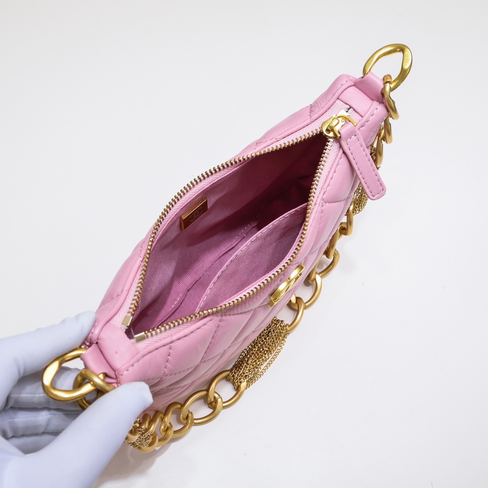 Chanel 23A Fringed Gold Chain Hobo Underarm Shoulder Bag Handbag