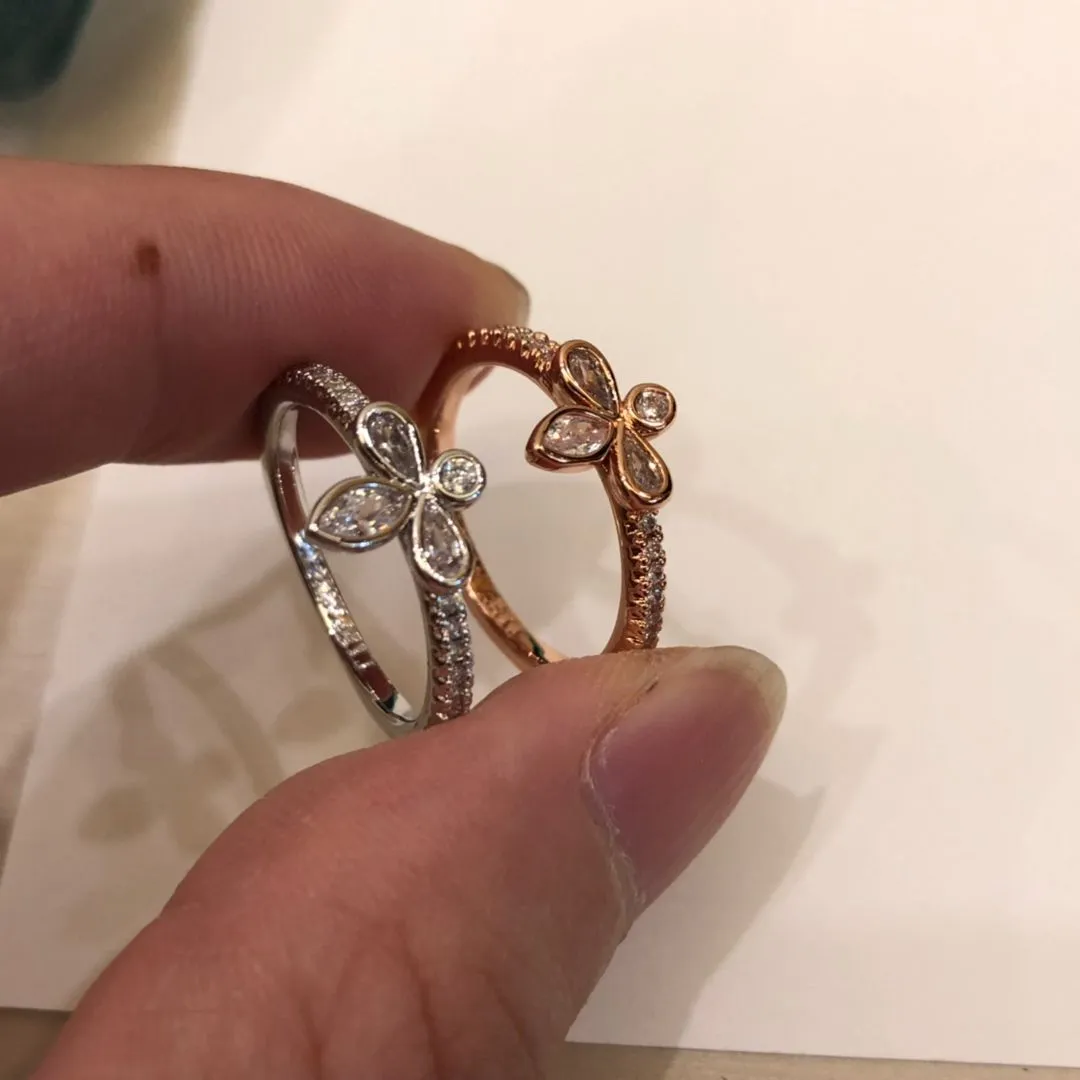 Classic Tiffany Fleur de Lis Petaloid Charm Women Diamonds Ring Silver/Yellow Gold/ Rose Gold