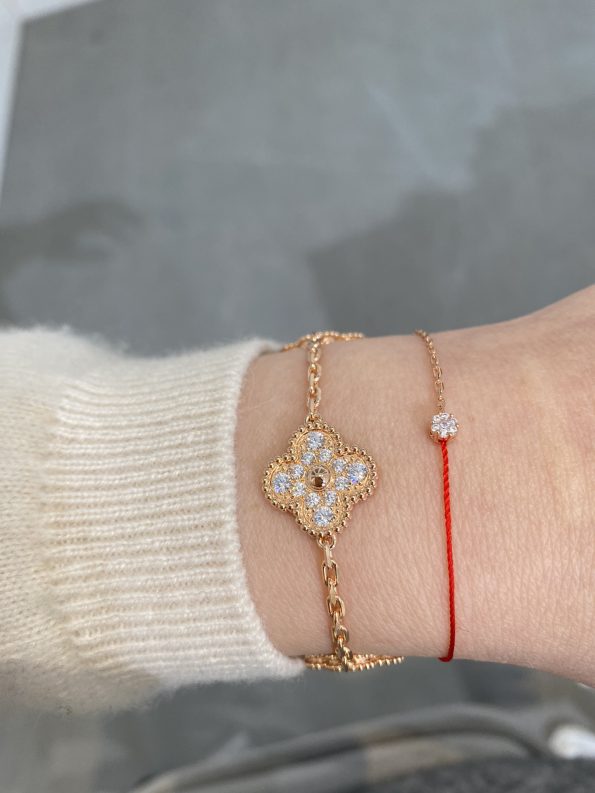 Van Cleef Bracelet Dupe, Diamonds Clover Bracelet, Gold & Rose Gold