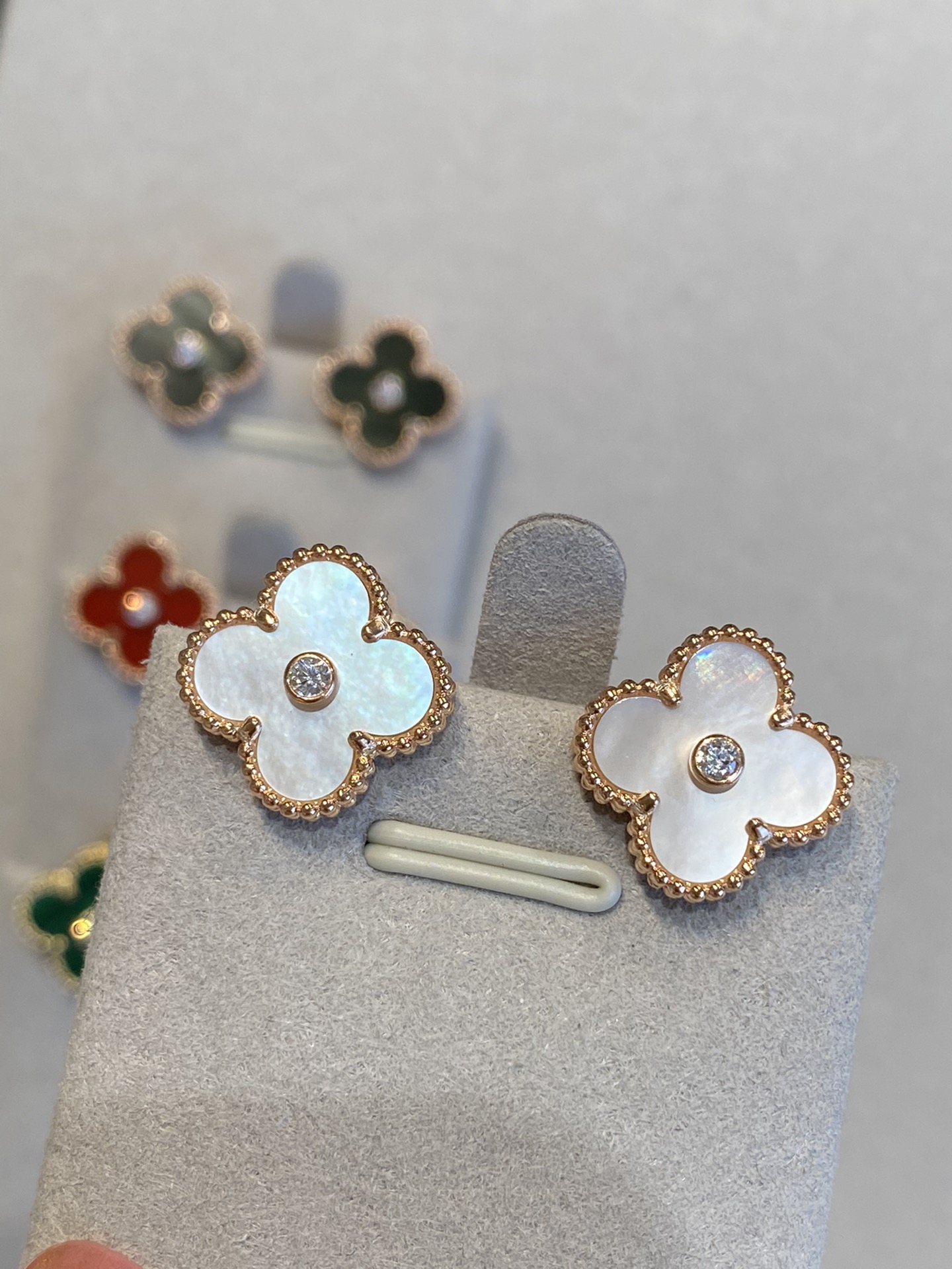 Van Cleef & Arpels Clover Earrings with Diamonds, Vintage Alhambra earrings