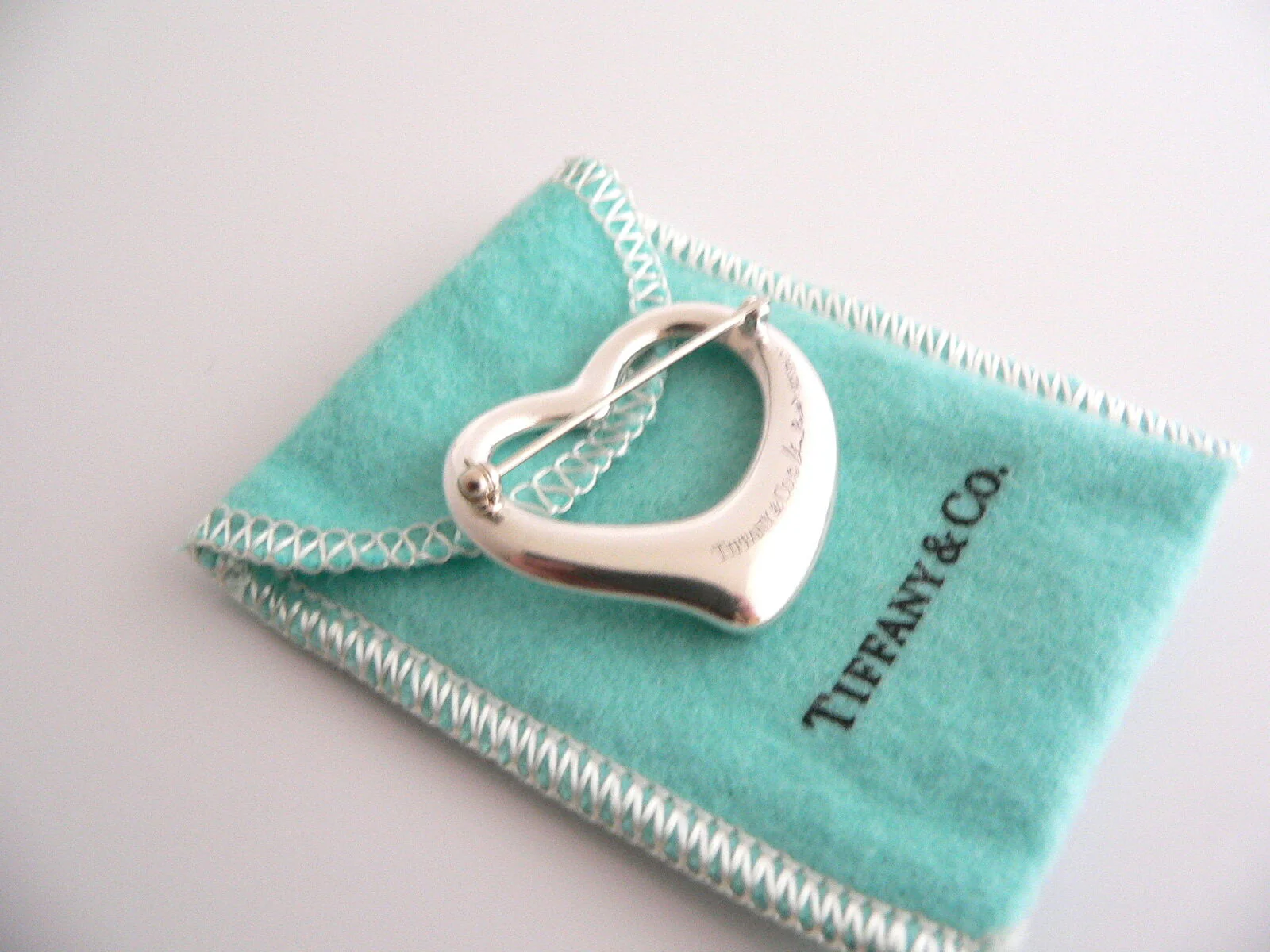 Tiffany & Co Silver Peretti Large 1.5 Inch Open Heart Brooch Pin Gift Love
