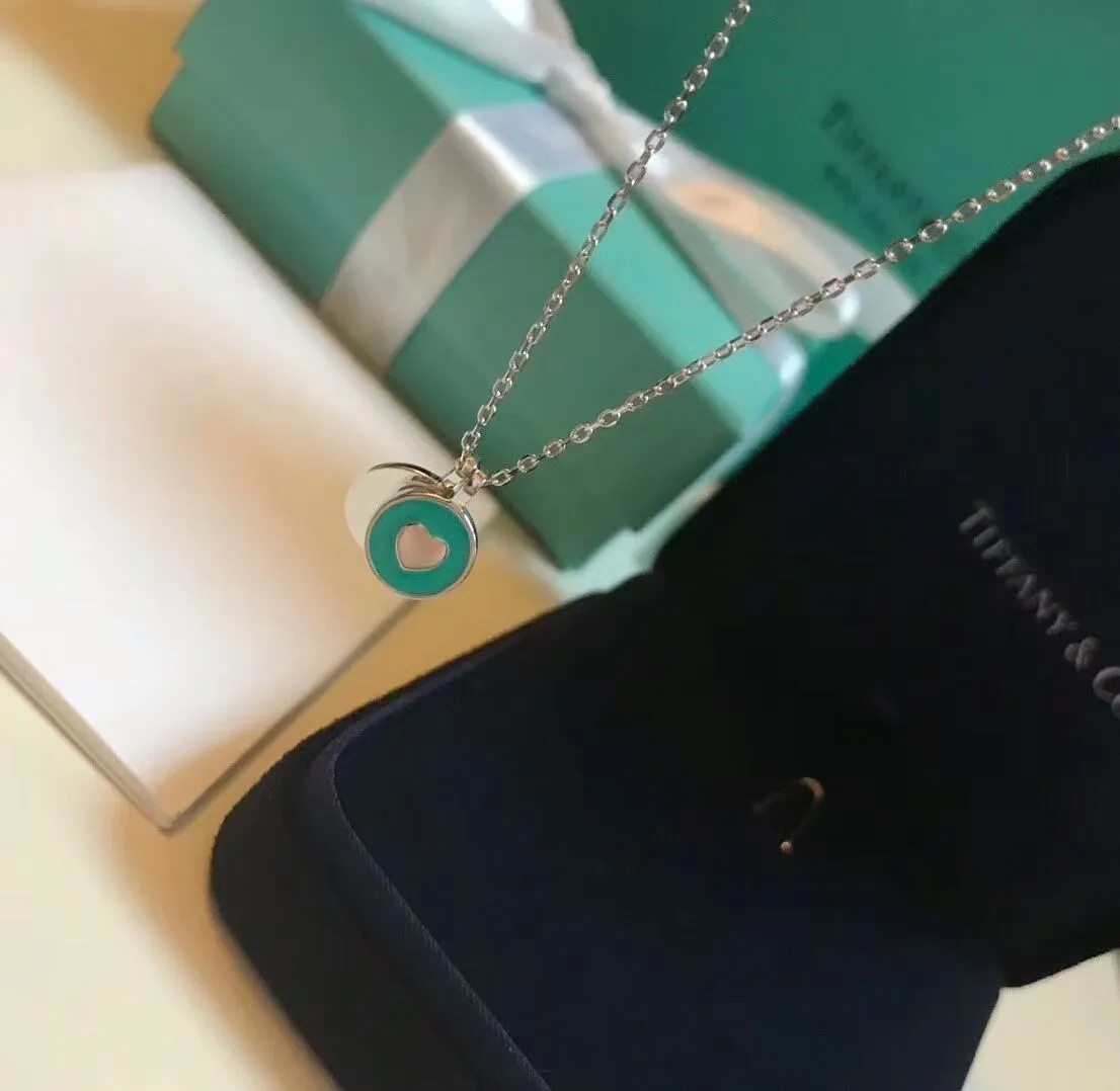 Luxury Replicated Tiffany Blue Enamel Heart Shape Ladies 925 Silver Double Round Pendant Necklace UK Sale 36517204