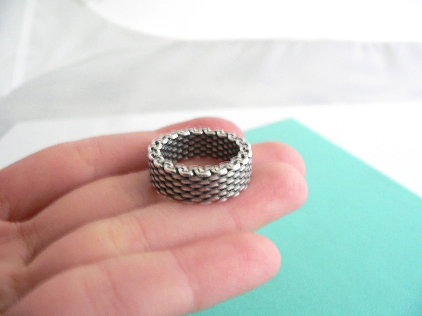Tiffany & Co Sterling Silver Oxidized Mesh Stacking Ring Band Sz 6 Mint Gift