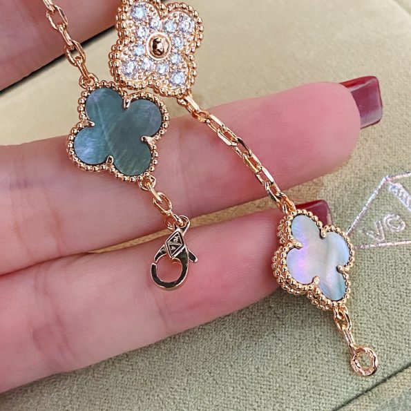 Van Cleef Bracelet Dupe, Grey&Diamonds Clover Bracelet