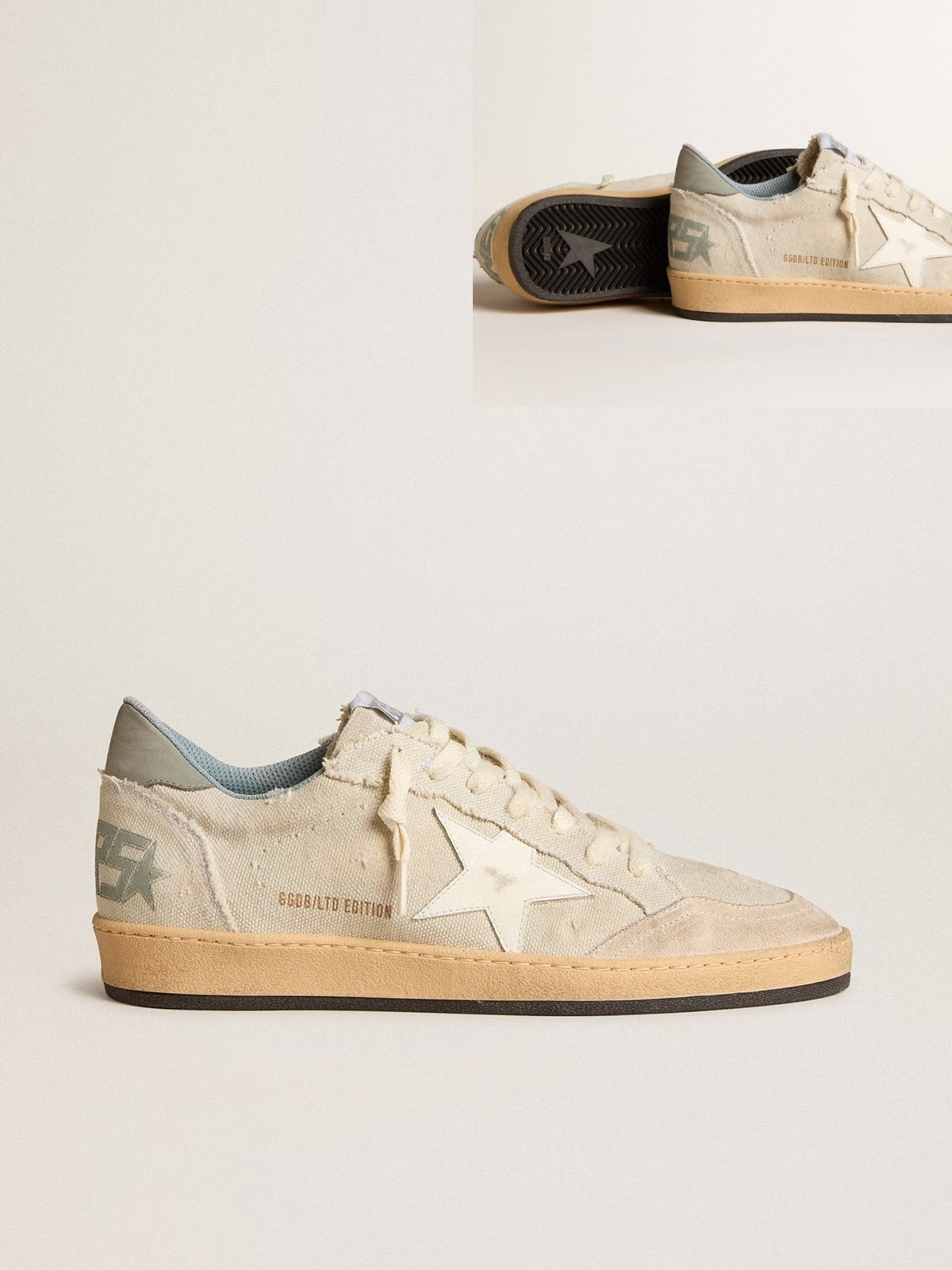 Golden Goose GGDB Men's Ball Star LTD in gray canvas with leather star and nubuck heel tab