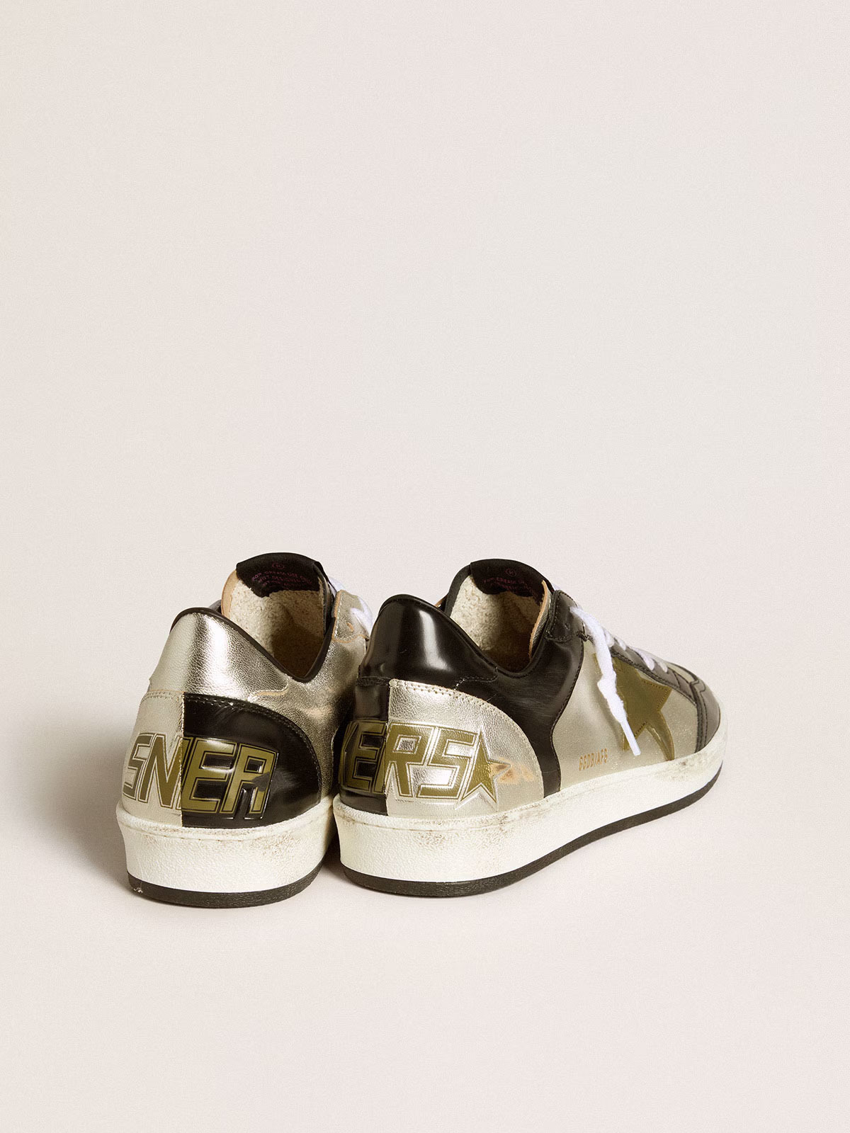 Golden Goose GGDB Men's Ball Star LAB in silver leather with brown leather star and black heel tab