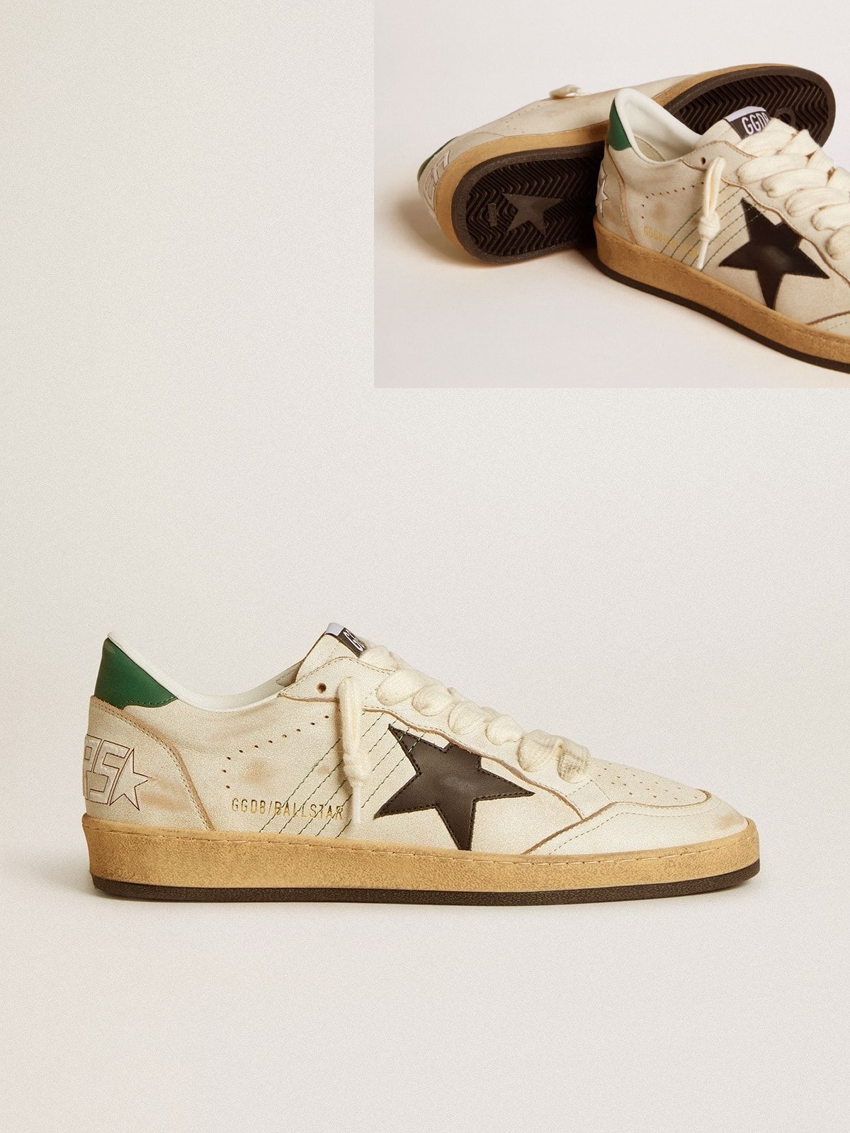 Golden Goose GGDB Men's Ball Star with black leather star and green leather heel tab