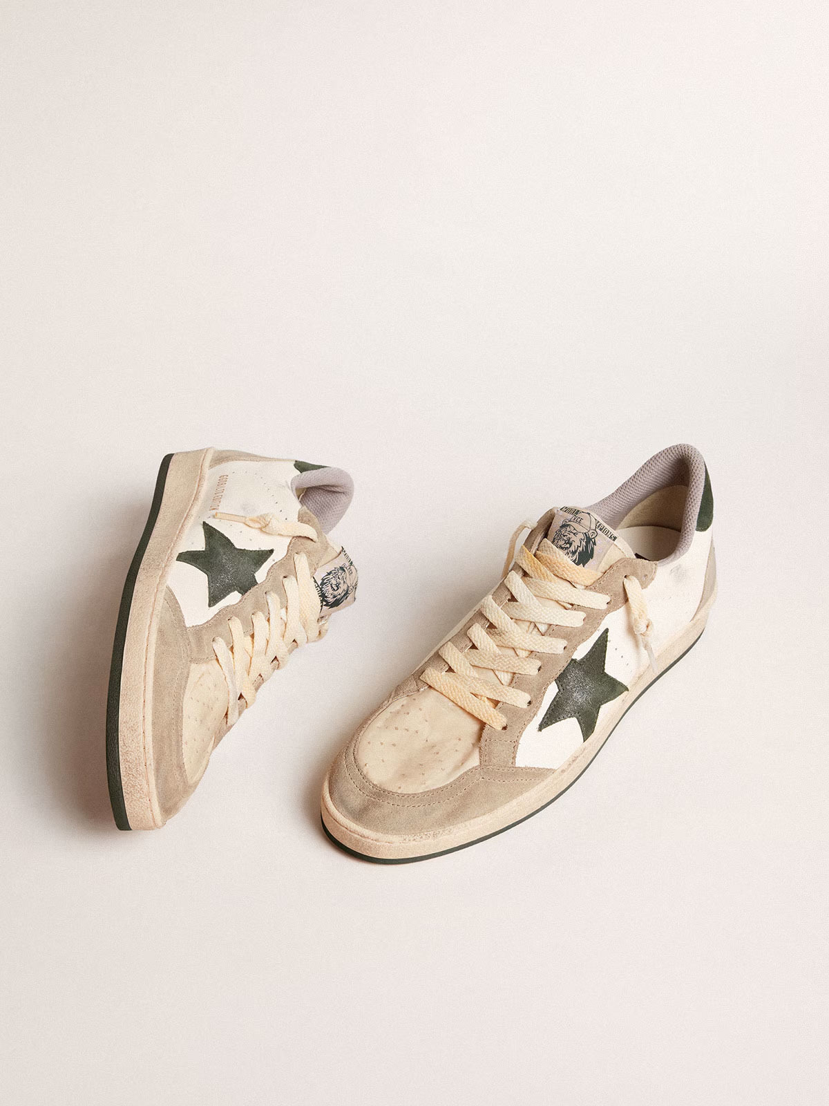 Golden Goose GGDB Men's Ball Star LTD in nappa with green star and dove-gray suede inserts