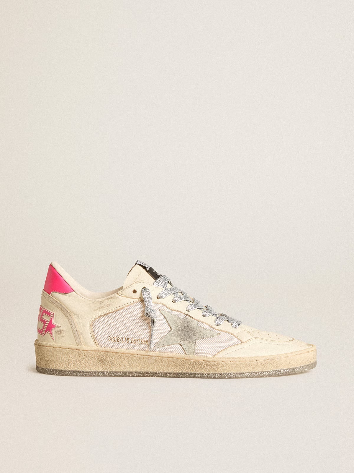 Golden Goose GGDB Women's Ball Star LTD in nappa leather and mesh with suede star and leather heel