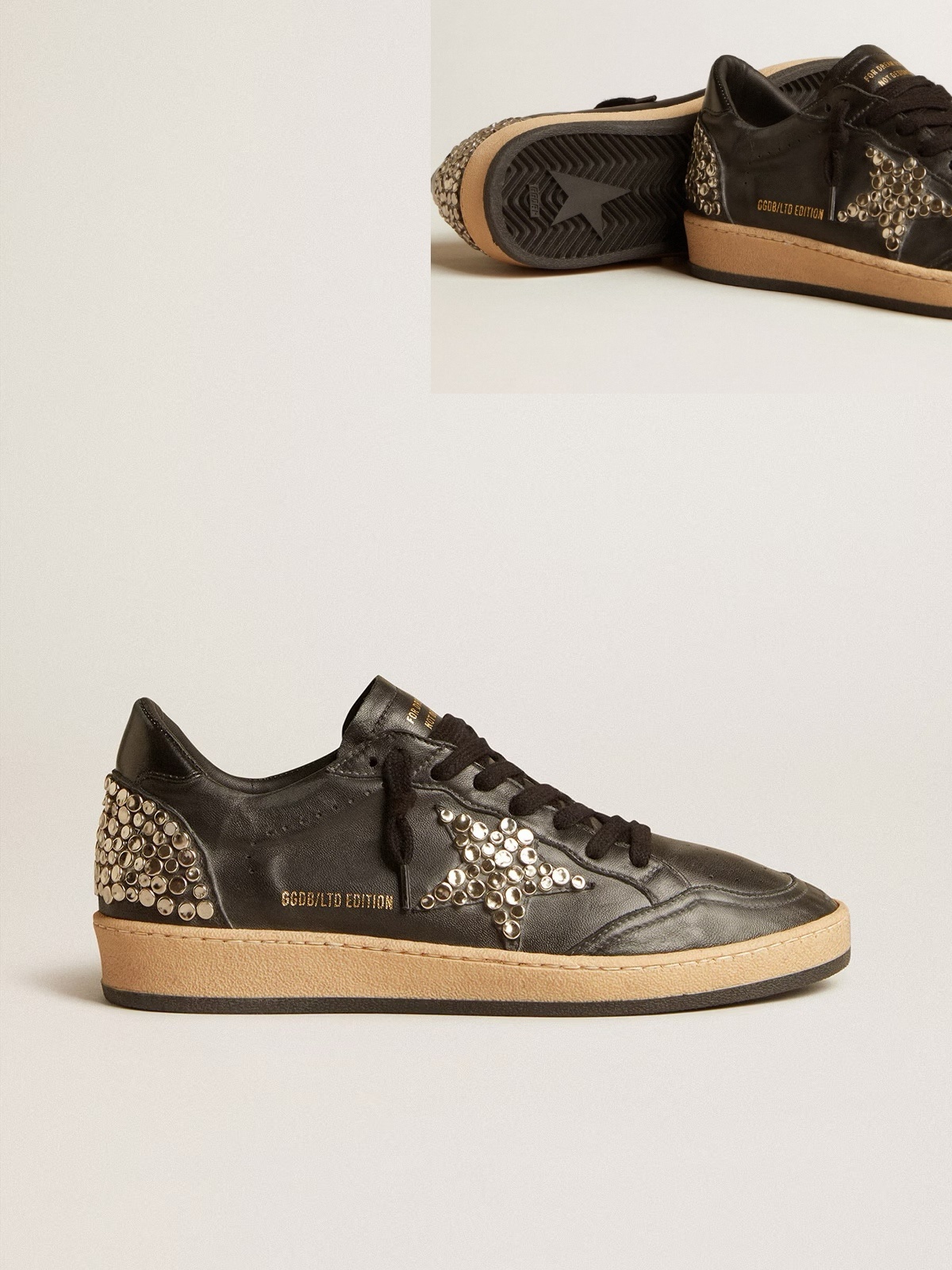 Golden Goose GGDB Men's Ball Star LAB in black nappa with studded black leather star
