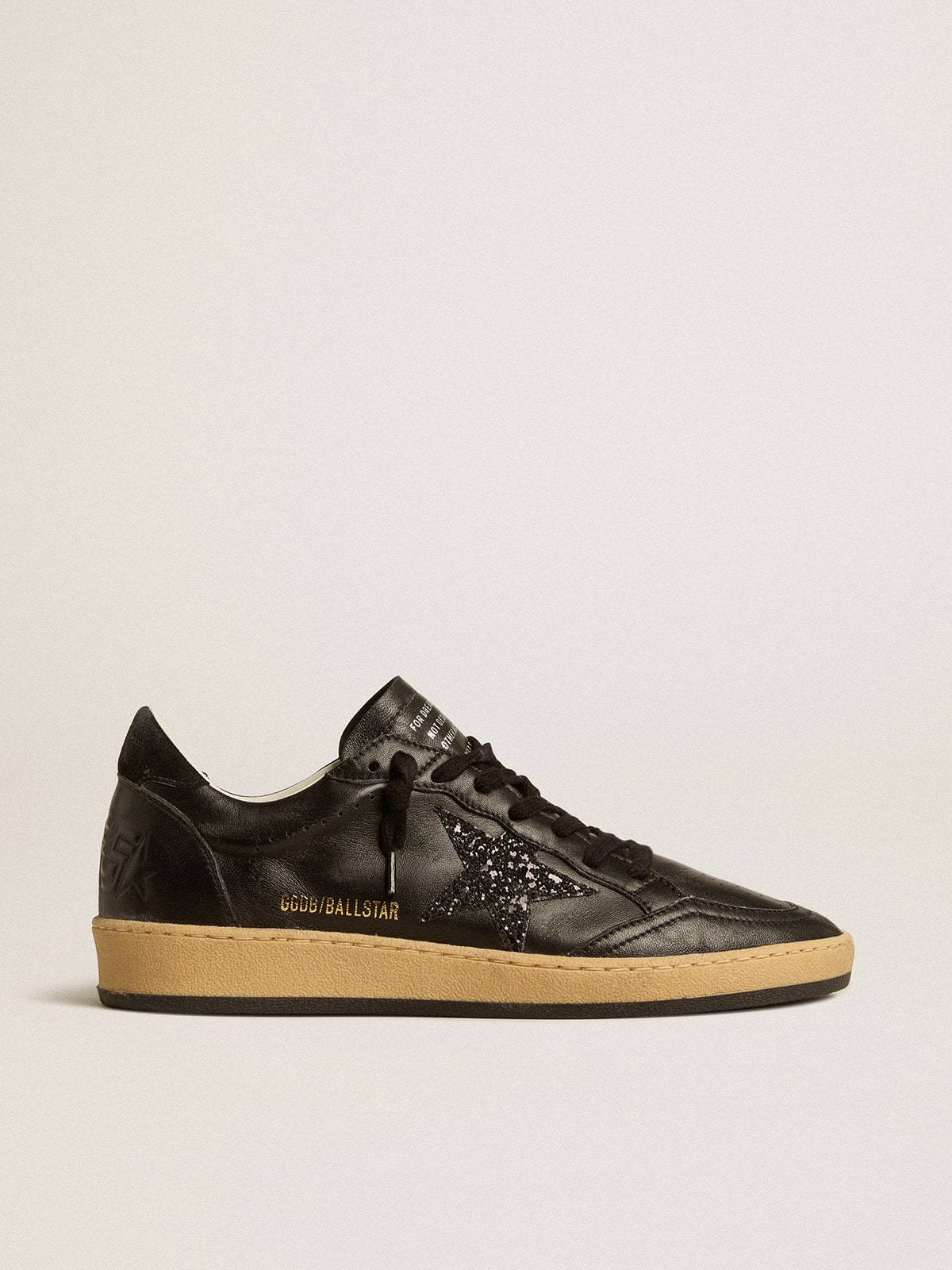 Golden Goose GGDB Women's Ball Star in black nappa with black glitter star and suede heel tab