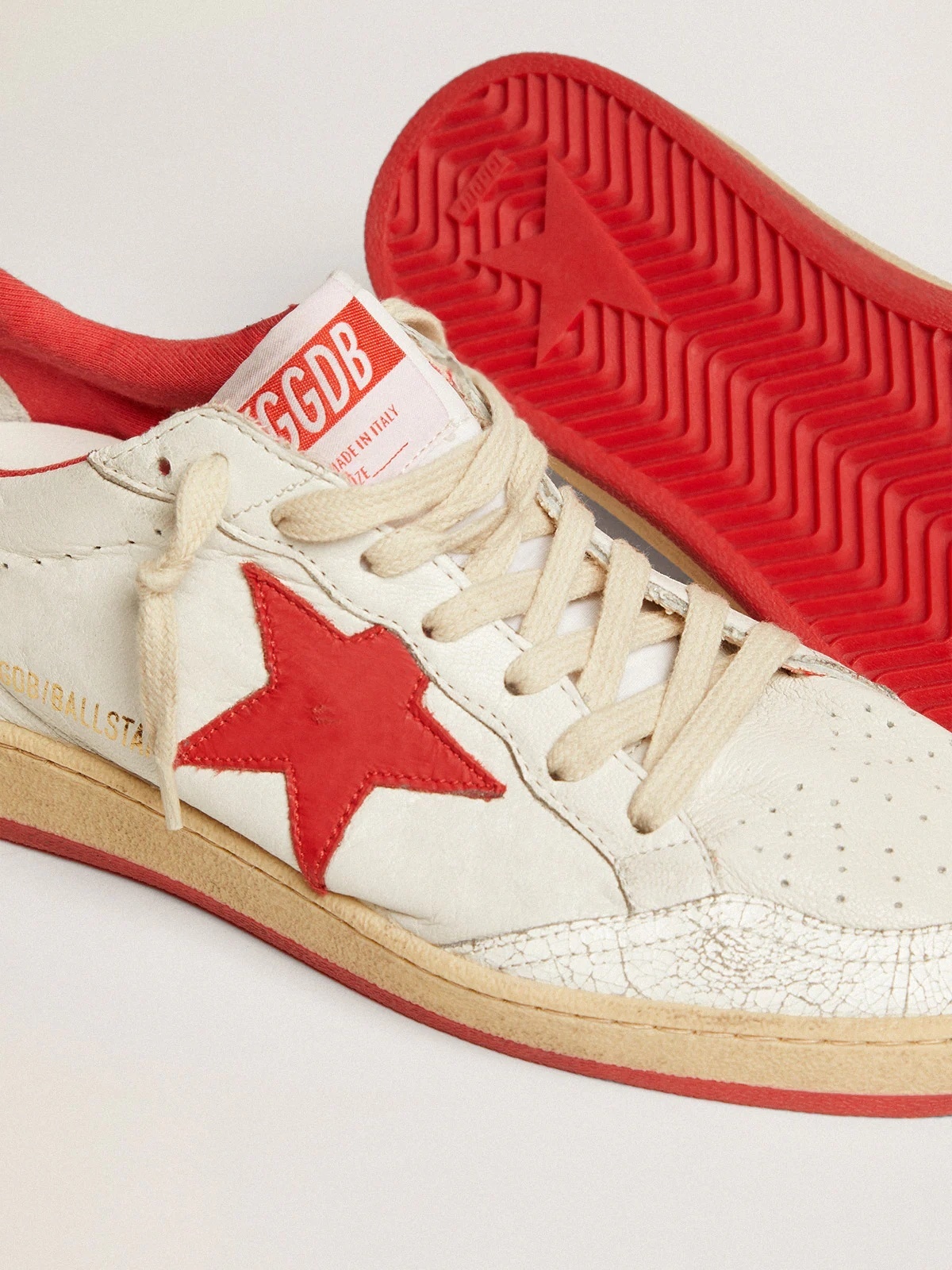 Golden Goose GGDB Women's Ball Star in white leather with red star and heel tab
