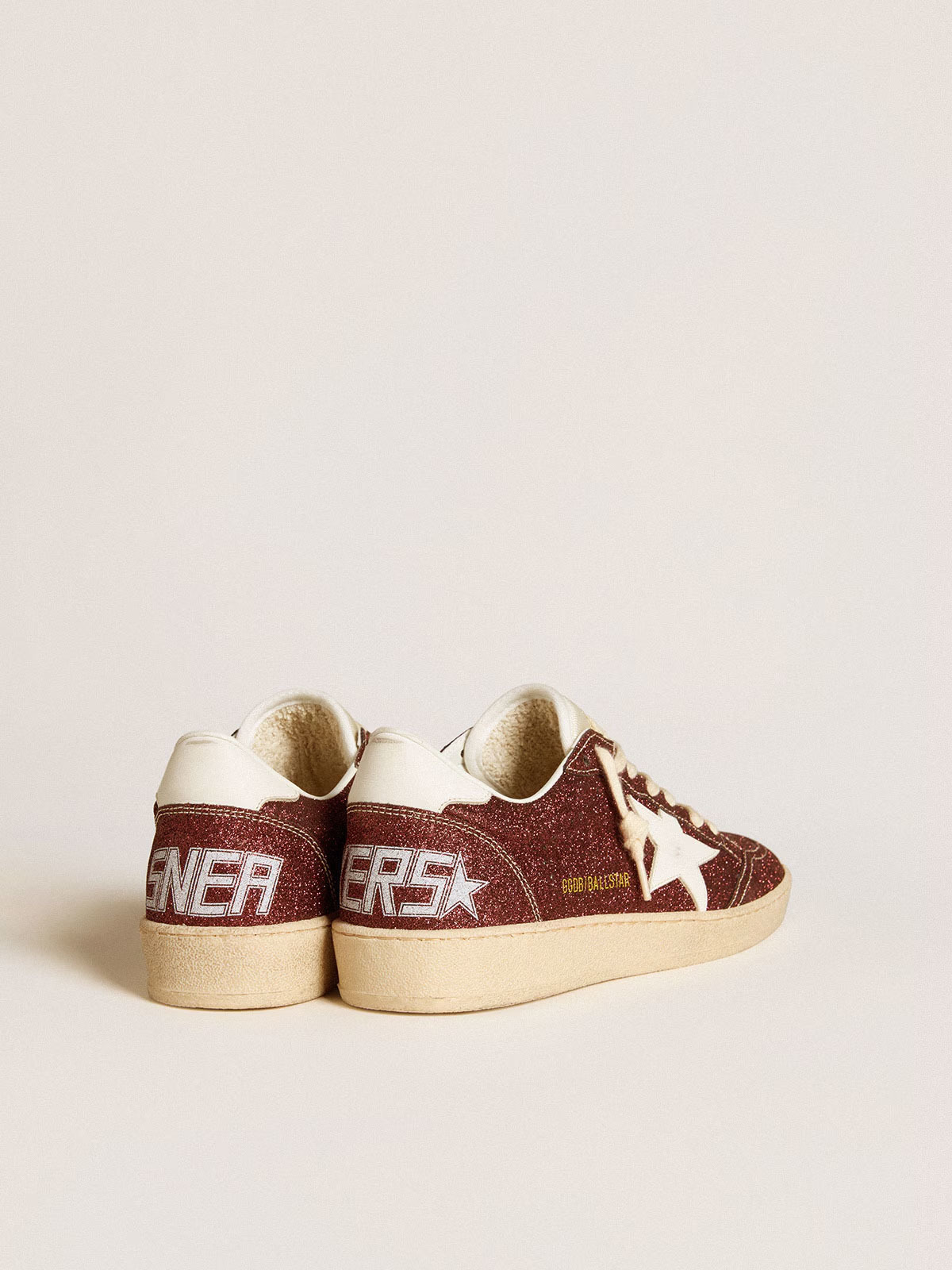 Golden Goose GGDB Ball Star in burgundy glitter with white leather star and heel tab