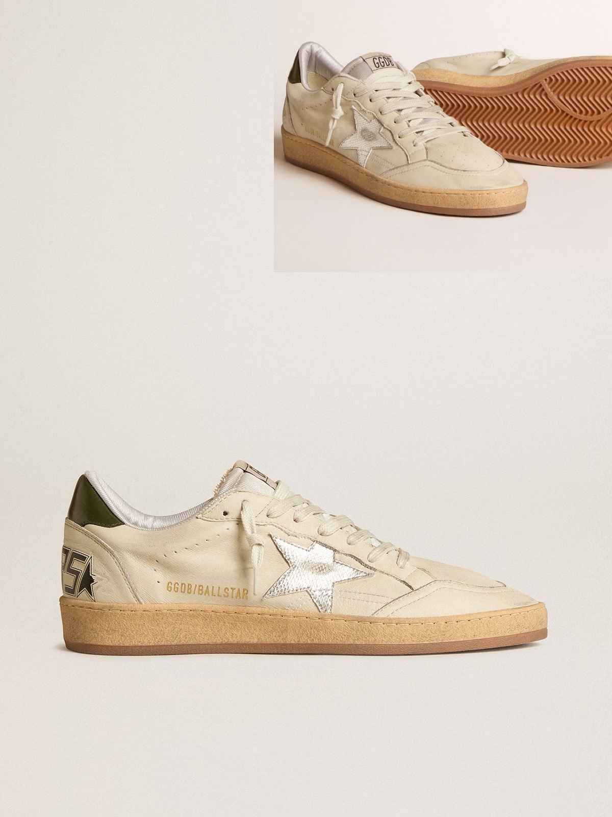 Golden Goose GGDB Ball Star with silver leather star and green leather heel tab