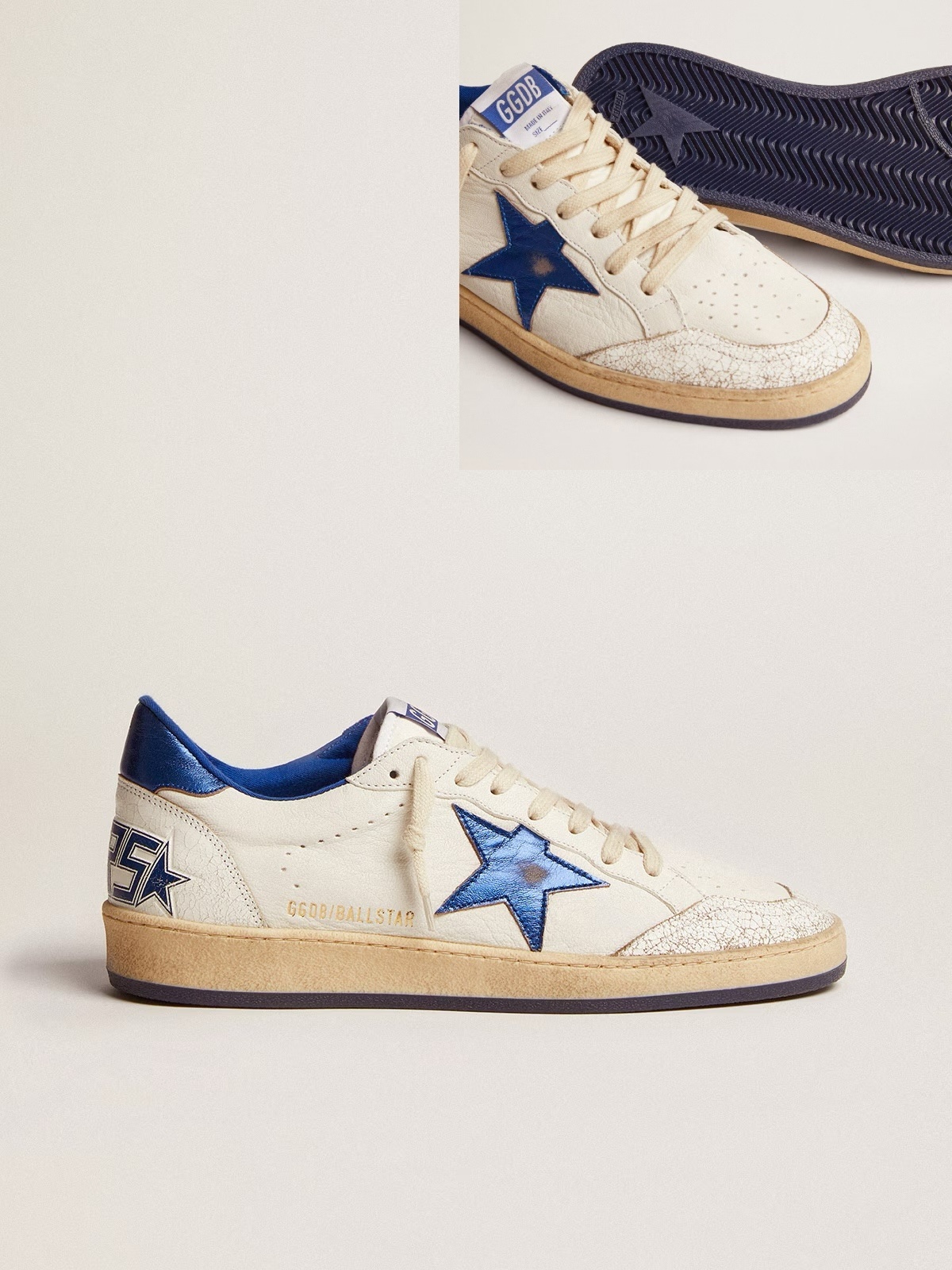 Goose GGDB Men's Ball Star in white nappa with blue star and heel tab
