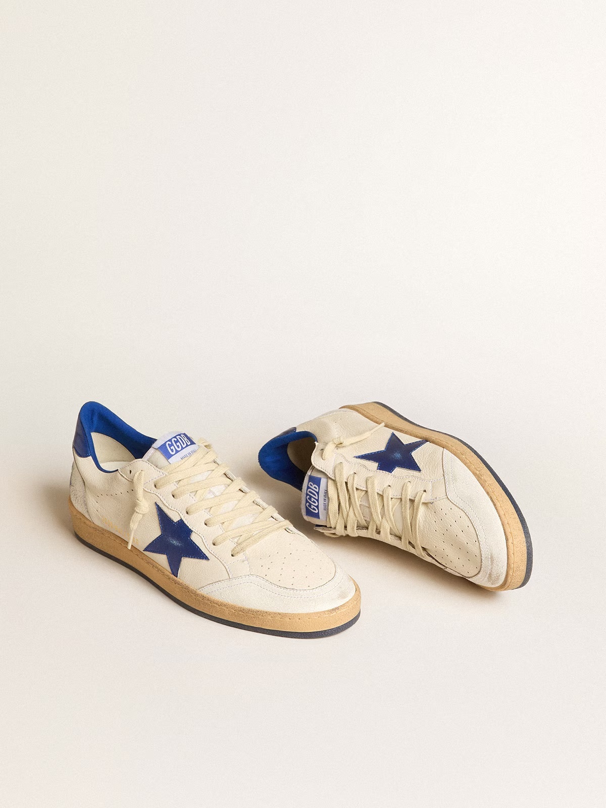 Golden Goose GGDB Women's Ball Star Wishes in white nappa leather with bright blue star and heel tab